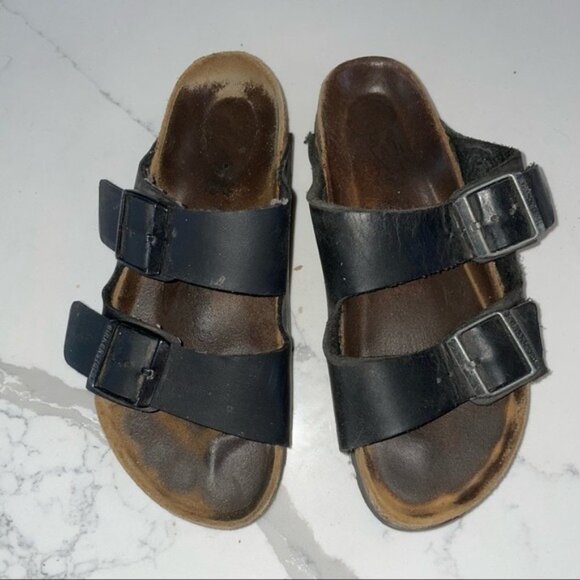 Shoes - Birkenstock black leather two strap sandal